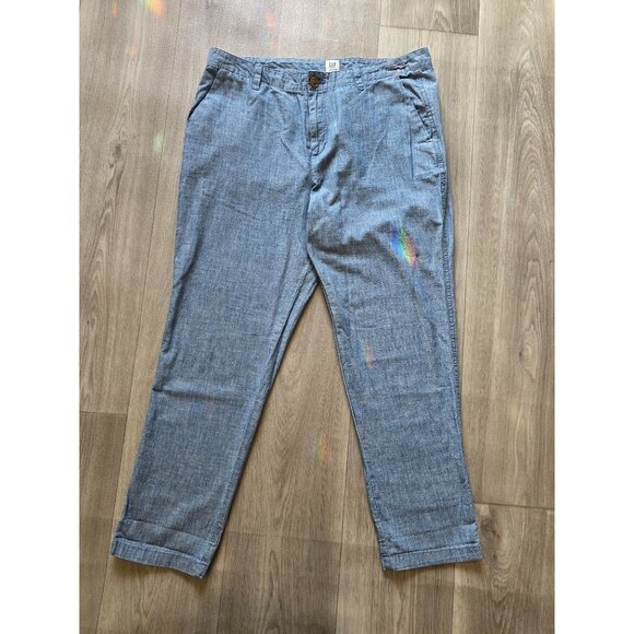 Gap Girlfriend Khaki Pants Size 12 Chambray Cotton Casual Trousers - Picture 2 of 6
